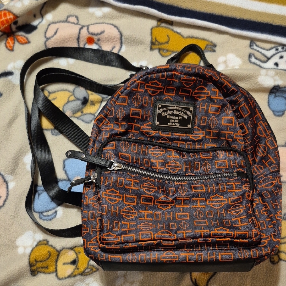 EUC Harley-Davidson Black Backpack with Orange Graphics
